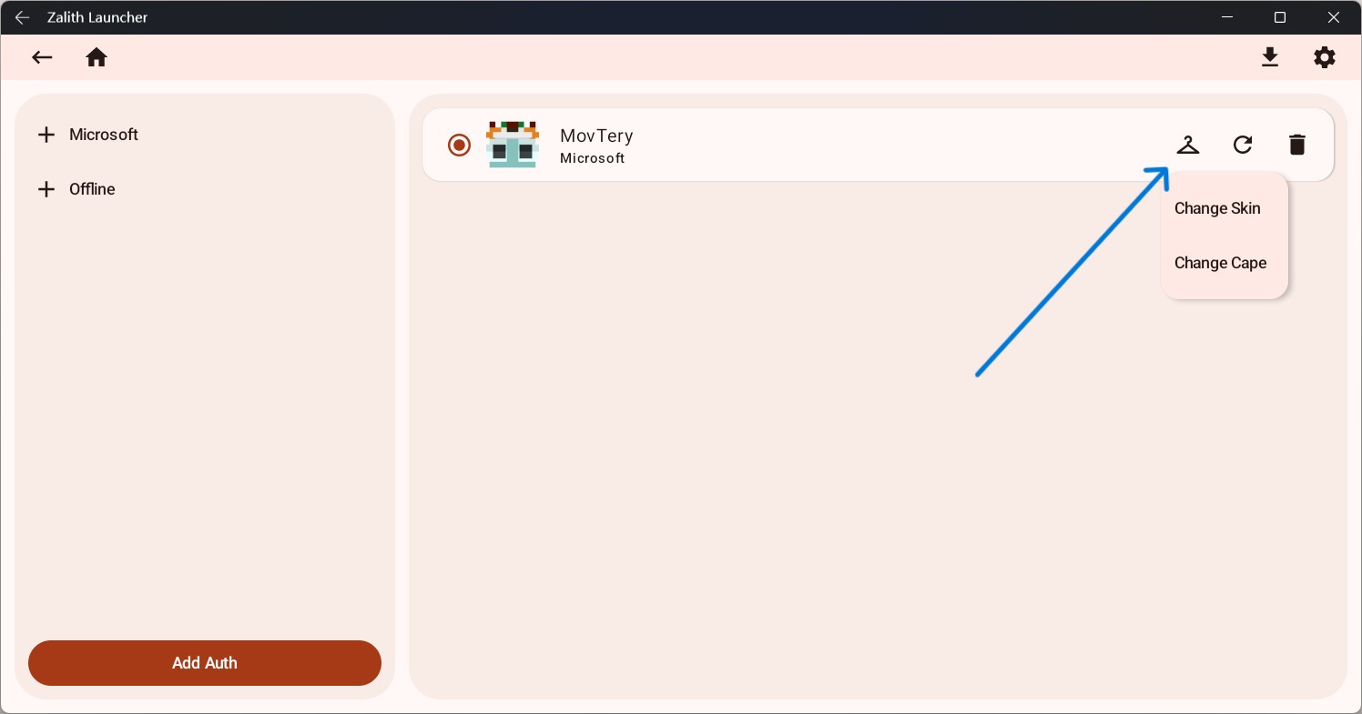 Choose the skin and cape change interface